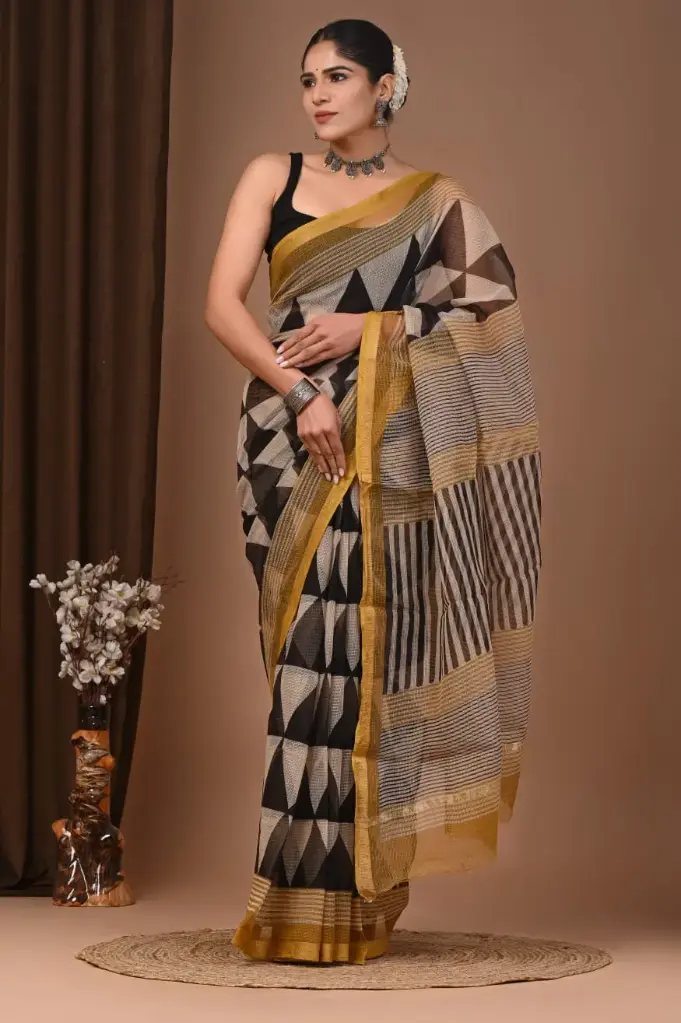 Premium Handcrafted Kota Doriya Saree – Hand Block Printed (Dabu, Bagru, Jahota) with Blouse Piece