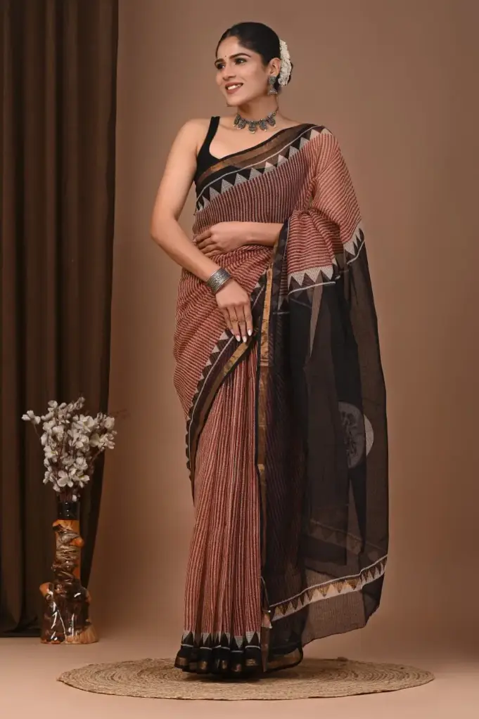 Premium Handcrafted Kota Doriya Saree – Hand Block Printed (Dabu, Bagru, Jahota) with Blouse Piece