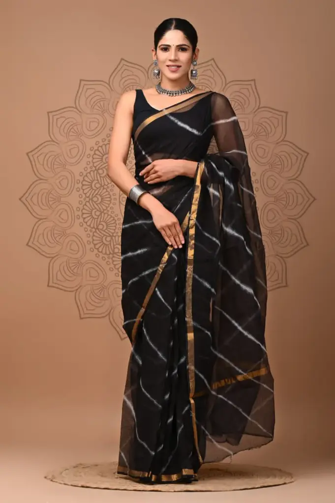 Premium Handcrafted Kota Doriya Saree – Hand Block Printed (Dabu, Bagru, Jahota) with Blouse Piece