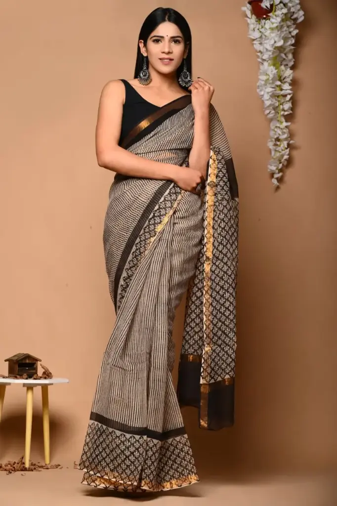 Premium Handcrafted Kota Doriya Saree – Hand Block Printed (Dabu, Bagru, Jahota) with Blouse Piece