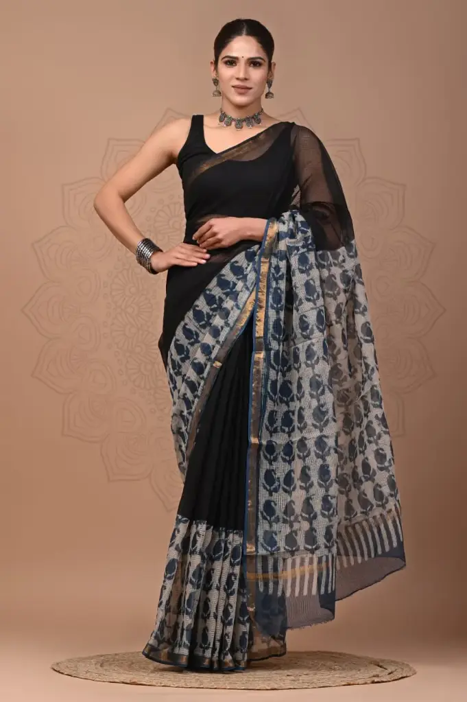 Premium Handcrafted Kota Doriya Saree – Hand Block Printed (Dabu, Bagru, Jahota) with Blouse Piece