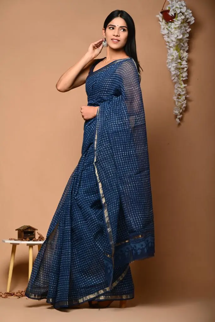 Premium Handcrafted Kota Doriya Saree – Hand Block Printed (Dabu, Bagru, Jahota) with Blouse Piece