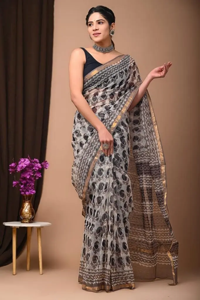 Premium Handcrafted Kota Doriya Saree – Hand Block Printed (Dabu, Bagru, Jahota) with Blouse Piece