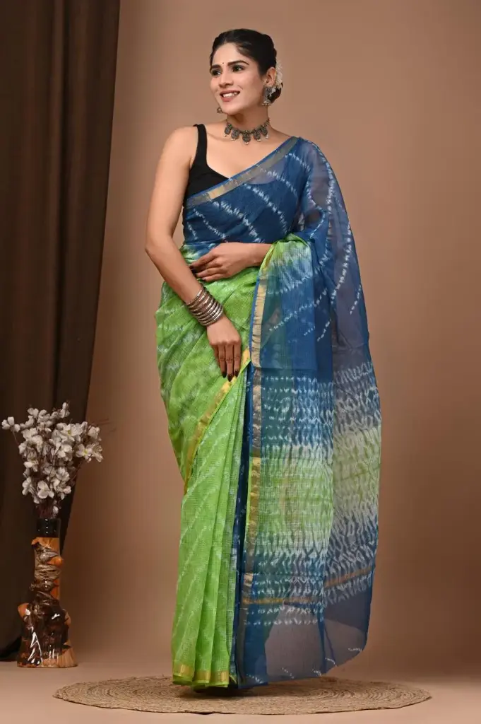 Premium Handcrafted Kota Doriya Saree – Hand Block Printed (Dabu, Bagru, Jahota) with Blouse Piece