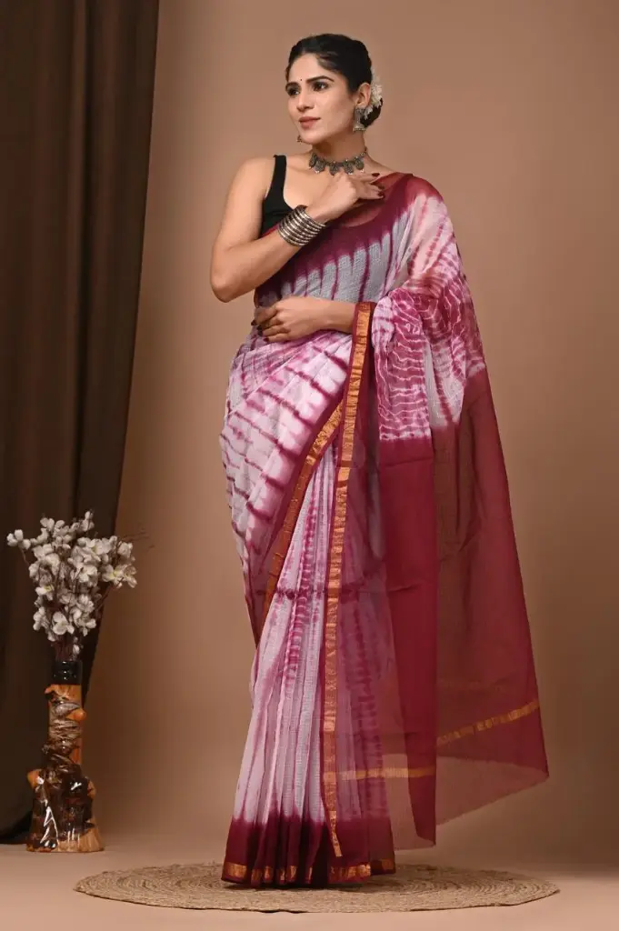 Premium Handcrafted Kota Doriya Saree – Hand Block Printed (Dabu, Bagru, Jahota) with Blouse Piece