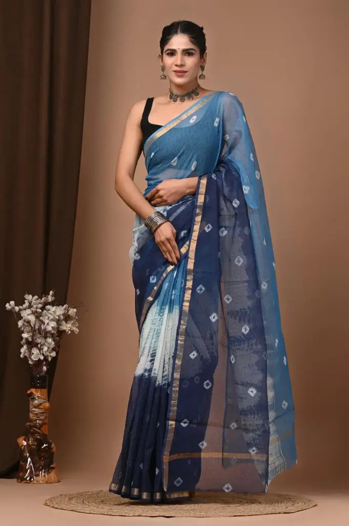 Premium Handcrafted Kota Doriya Saree – Hand Block Printed (Dabu, Bagru, Jahota) with Blouse Piece