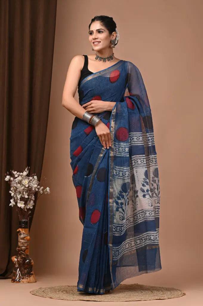 Premium Handcrafted Kota Doriya Saree – Hand Block Printed (Dabu, Bagru, Jahota) with Blouse Piece