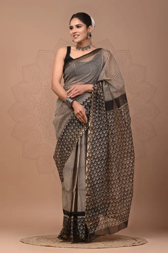 Premium Handcrafted Kota Doriya Saree – Hand Block Printed (Dabu, Bagru, Jahota) with Blouse Piece