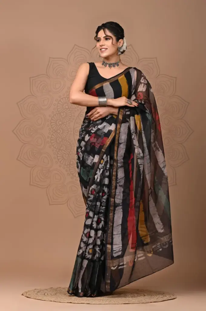 Premium Handcrafted Kota Doriya Saree – Hand Block Printed (Dabu, Bagru, Jahota) with Blouse Piece