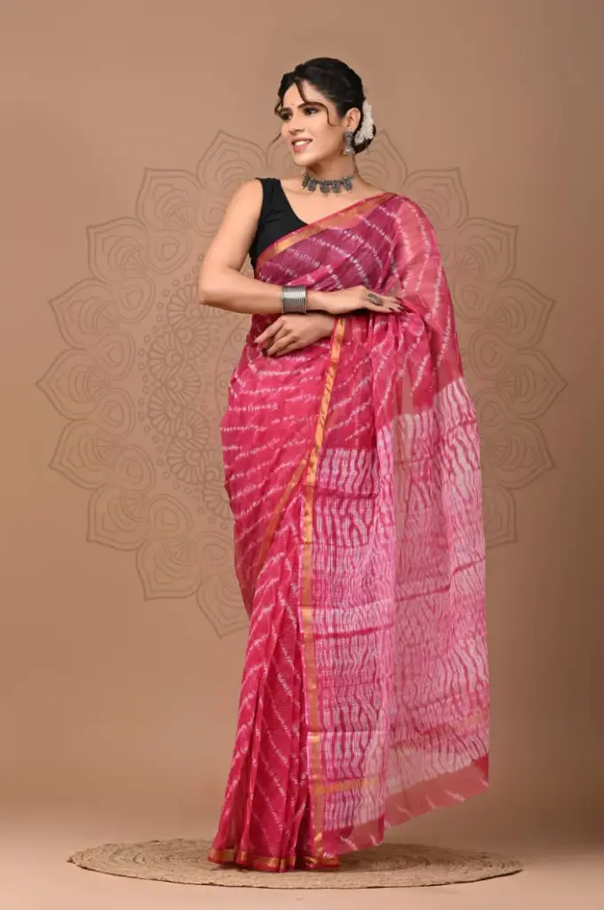 Premium Handcrafted Kota Doriya Saree – Hand Block Printed (Dabu, Bagru, Jahota) with Blouse Piece