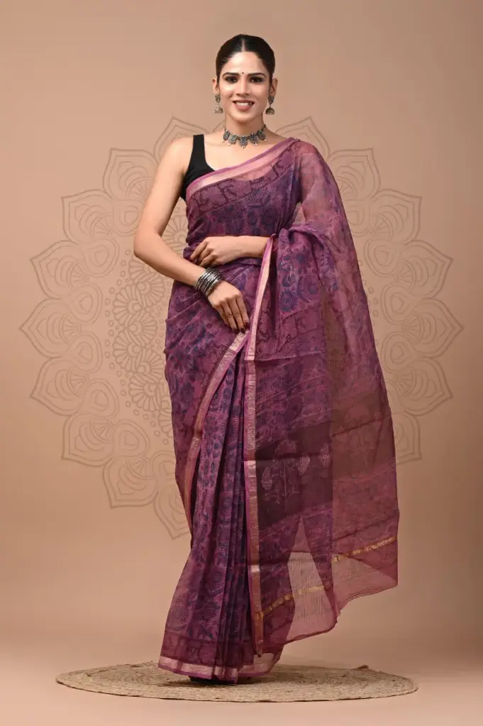 Premium Handcrafted Kota Doriya Saree – Hand Block Printed (Dabu, Bagru, Jahota) with Blouse Piece