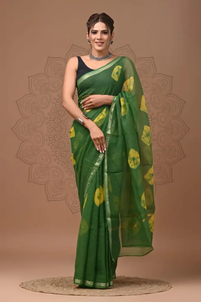 Premium Handcrafted Kota Doriya Saree – Hand Block Printed (Dabu, Bagru, Jahota) with Blouse Piece