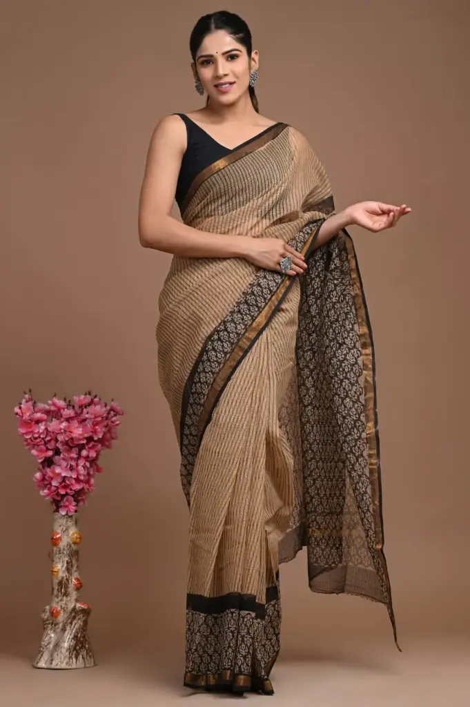 Premium Handcrafted Kota Doriya Saree – Hand Block Printed (Dabu, Bagru, Jahota) with Blouse Piece