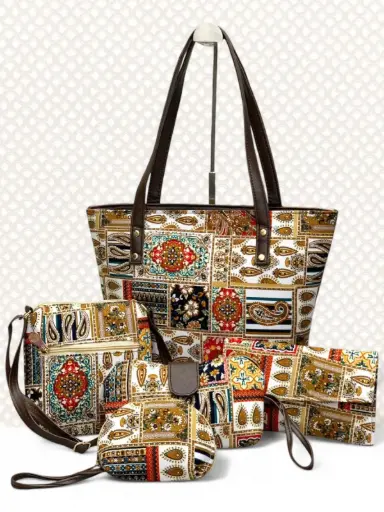 Bagru Printed 5-in-1 Combo Set | Handbag, Sling, Goggle Case, Envelope & Coin Pouch | Leather/Rexine Finish
