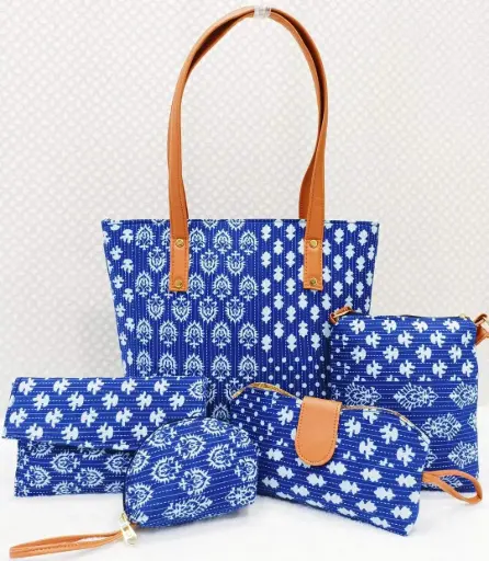 Bagru Printed 5-in-1 Combo Set | Handbag, Sling, Goggle Case, Envelope & Coin Pouch | Leather/Rexine Finish