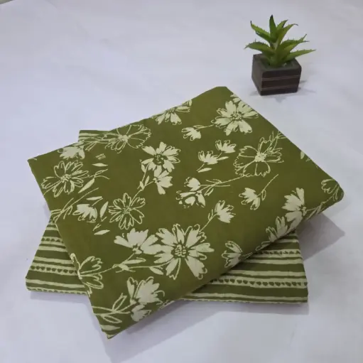Hand Block Print Cotton Suit Fabric Combo (5m, 2 Pc Set)