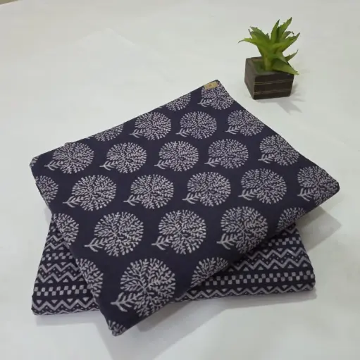 Hand Block Print Cotton Suit Fabric Combo (5m, 2 Pc Set)