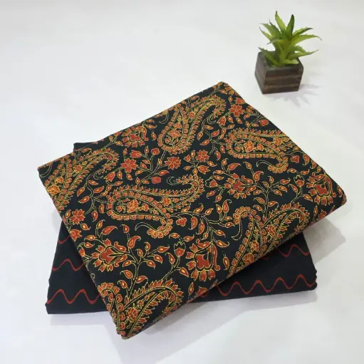 Hand Block Print Cotton Suit Fabric Combo (5m, 2 Pc Set)