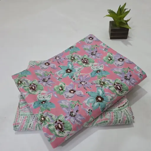 Hand Block Print Cotton Suit Fabric Combo (5m, 2 Pc Set)