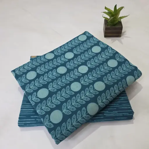 Hand Block Print Cotton Suit Fabric Combo (5m, 2 Pc Set)