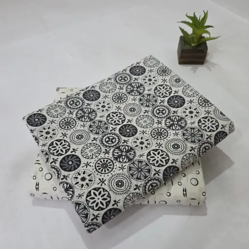 Hand Block Print Cotton Suit Fabric Combo (5m, 2 Pc Set)