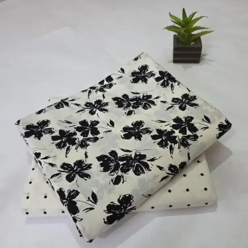 Hand Block Print Cotton Suit Fabric Combo (5m, 2 Pc Set)