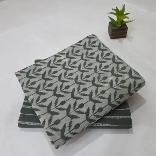 Hand Block Print Cotton Suit Fabric Combo (5m, 2 Pc Set)