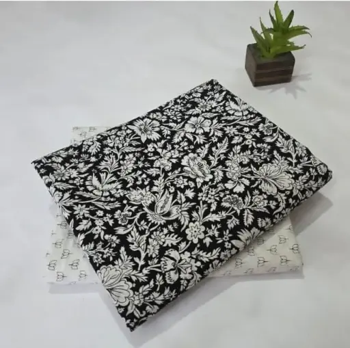 Hand Block Print Cotton Suit Fabric Combo (5m, 2 Pc Set)