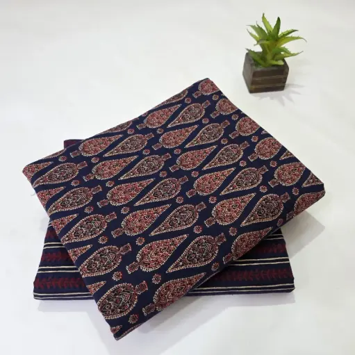 Hand Block Print Cotton Suit Fabric Combo (5m, 2 Pc Set)