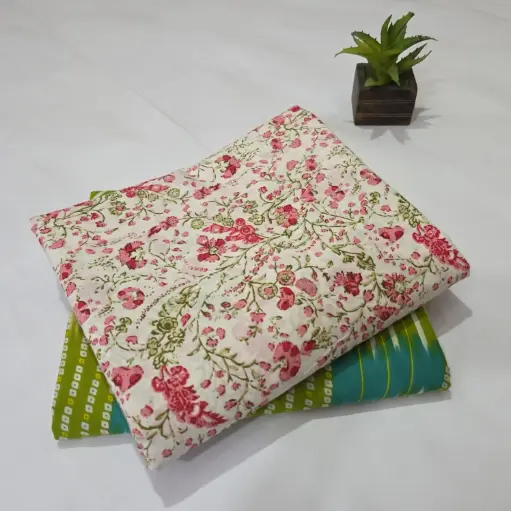 Hand Block Print Cotton Suit Fabric Combo (5m, 2 Pc Set)