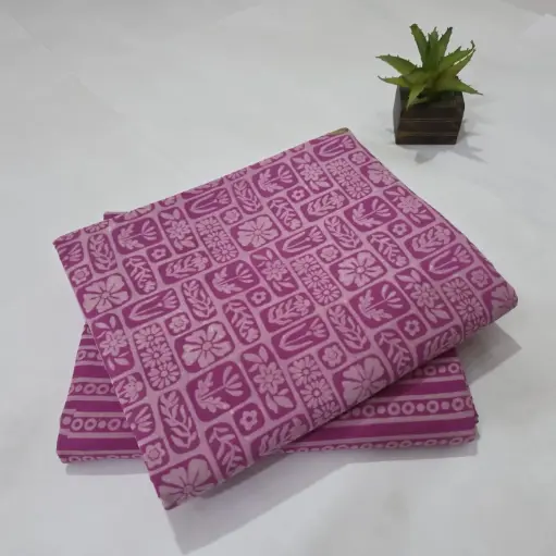 Hand Block Print Cotton Suit Fabric Combo (5m, 2 Pc Set)