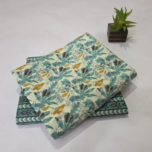 Hand Block Print Cotton Suit Fabric Combo (5m, 2 Pc Set)