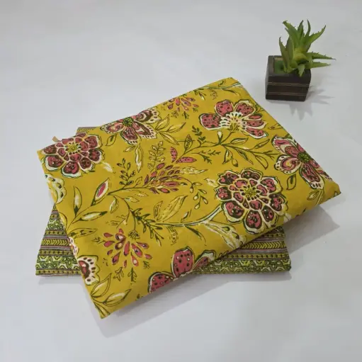 Hand Block Print Cotton Suit Fabric Combo (5m, 2 Pc Set)