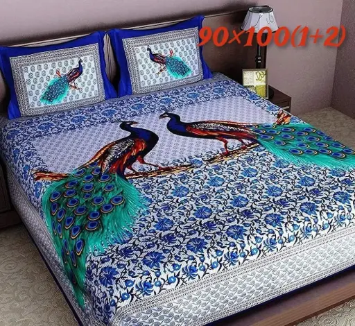 Premium Cotton Block Printed Double Bed Bedsheet Set | 100% Pure Cotton | 90×100 Inches with 2 Pillow Covers | Soft & Lightweight