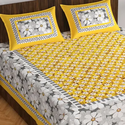 Premium Cotton Block Printed Double Bed Bedsheet Set | 100% Pure Cotton | 90×100 Inches with 2 Pillow Covers | Soft & Lightweight