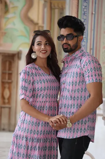 Traditional Bagru Hand Block Printed Cotton Long Dress | Front Open One Piece with Wooden Buttons