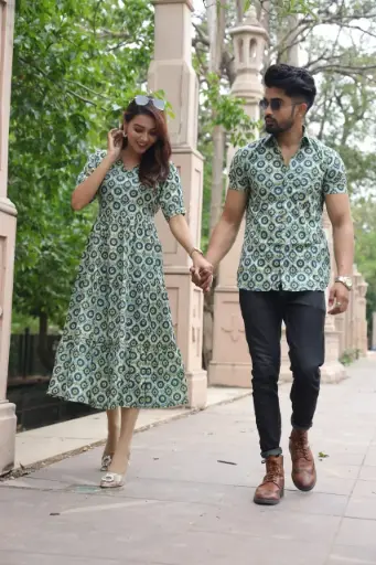 Traditional Bagru Hand Block Printed Cotton Long Dress | Front Open One Piece with Wooden Buttons