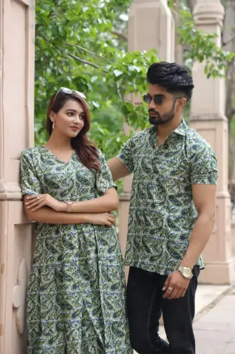 Traditional Bagru Hand Block Printed Cotton Long Dress | Front Open One Piece with Wooden Buttons