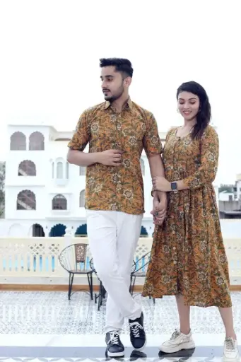 Traditional Bagru Hand Block Printed Cotton Long Dress | Front Open One Piece with Wooden Buttons 