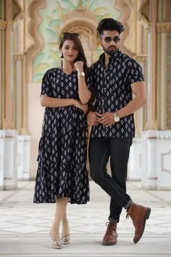 Traditional Bagru Hand Block Printed Cotton Long Dress | Front Open One Piece with Wooden Buttons