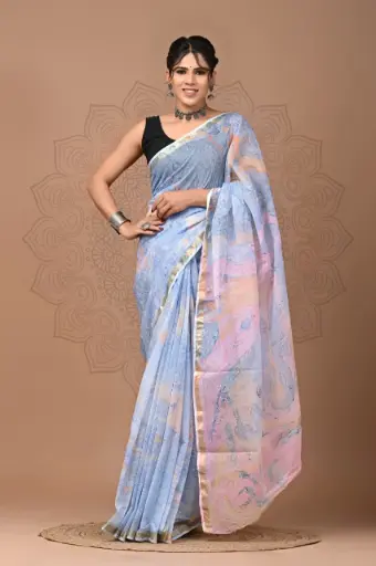 Premium Handcrafted Kota Doriya Saree – Hand Block Printed (Dabu, Bagru, Jahota) with Blouse Piece