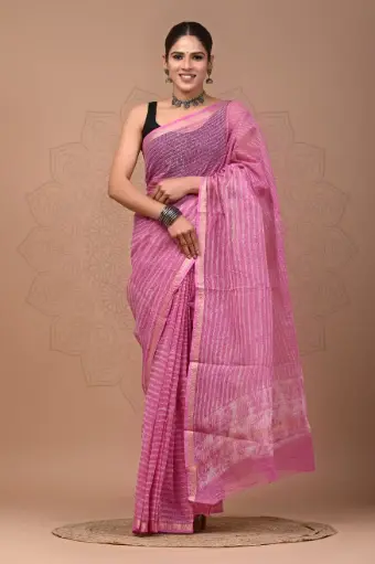 Premium Handcrafted Kota Doriya Saree – Hand Block Printed (Dabu, Bagru, Jahota) with Blouse Piece