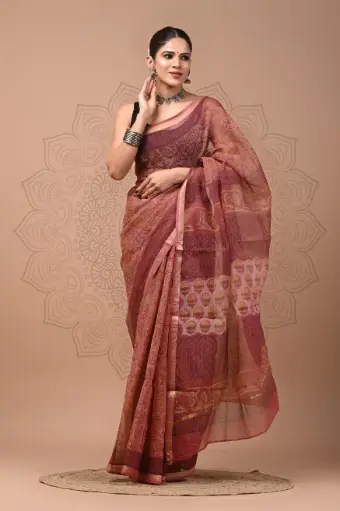 Premium Handcrafted Kota Doriya Saree – Hand Block Printed (Dabu, Bagru, Jahota) with Blouse Piece