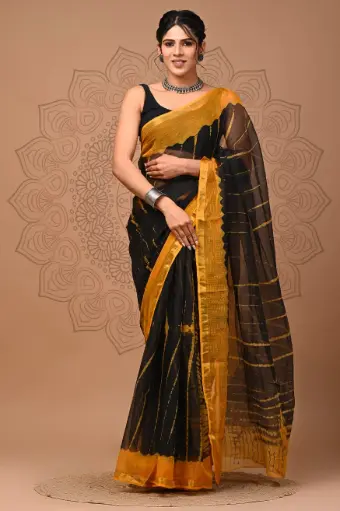 Premium Handcrafted Kota Doriya Saree – Hand Block Printed (Dabu, Bagru, Jahota) with Blouse Piece