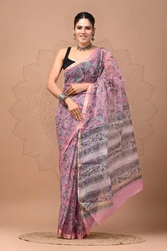 Premium Handcrafted Kota Doriya Saree – Hand Block Printed (Dabu, Bagru, Jahota) with Blouse Piece