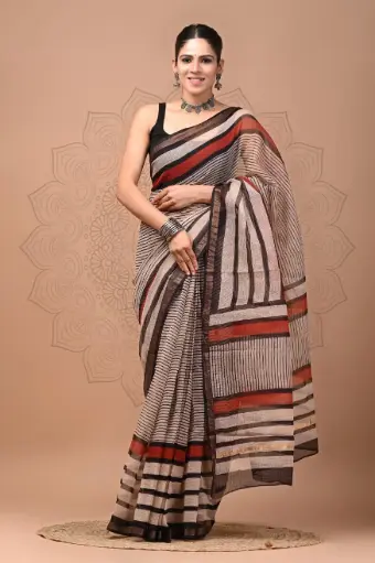 Premium Handcrafted Kota Doriya Saree – Hand Block Printed (Dabu, Bagru, Jahota) with Blouse Piece