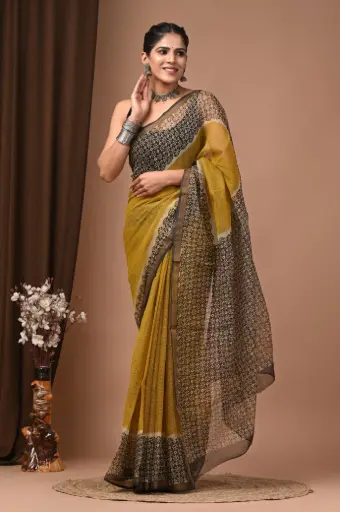 Premium Handcrafted Kota Doriya Saree – Hand Block Printed (Dabu, Bagru, Jahota) with Blouse Piece