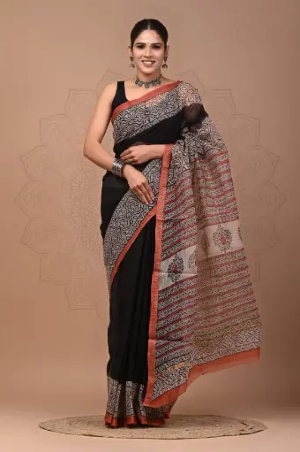 Premium Handcrafted Kota Doriya Saree – Hand Block Printed (Dabu, Bagru, Jahota) with Blouse Piece