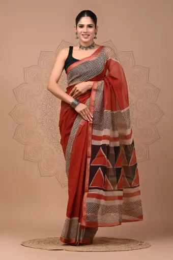 Premium Handcrafted Kota Doriya Saree – Hand Block Printed (Dabu, Bagru, Jahota) with Blouse Piece