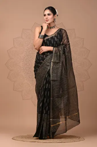 Premium Handcrafted Kota Doriya Saree – Hand Block Printed (Dabu, Bagru, Jahota) with Blouse Piece